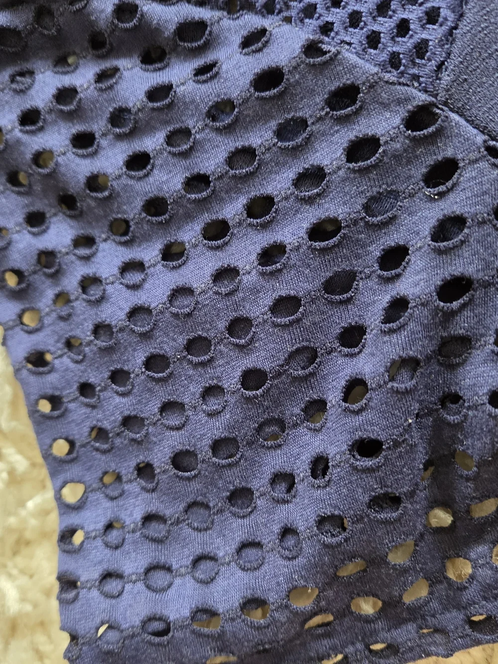 Michael Kors Navy Blue Short Sleeve Knit Dress with Mesh Yoke